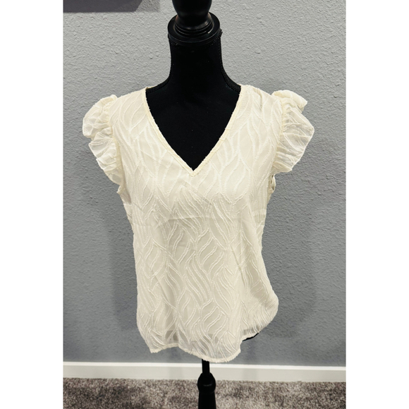 Unbranded Tops - Flutter Sleeve Textured Cream V-Neck Blouse, Sz M, NEW